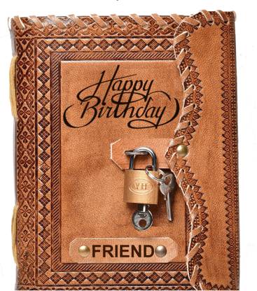 DI-KRAFT Friend Embossed Happy Birthday Gift Handmade Paper Diary with Lock A5 Diary unruled 200 Pages