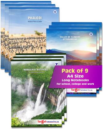 Target Publications Long Notebooks | Copy | India Series | Single Line 164 Pages |21x29.7cm|Set of 9 A4 Notebook Ruled Pages 140 Pages