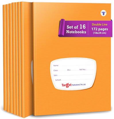 Woodsnipe Double Line Notebooks | 176 Ruled Pages A5 Size | Small Two Line Notebooks | Soft Brown Cover | 18 cm x 24 cm Approx | Pack of 16 Books | For School, College and Office Use | GSM 60 Regular Notebook Two lIne 2816 Pages