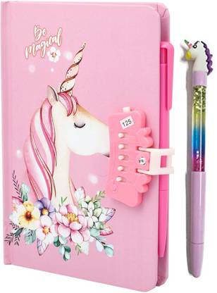 rashi Secret Personal Lock Dairy with 3D Gel Pen (RANDOM COLOUR AND DESIGN) A5 Diary SINGLE RULE 50 Pages