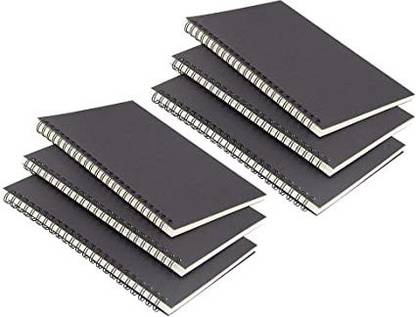 TWONE 6 Pack Black cover Spiral Notebook, Blank Sketch Book Pad, Subject Notebooks A5 Notebook Blank 100 Pages