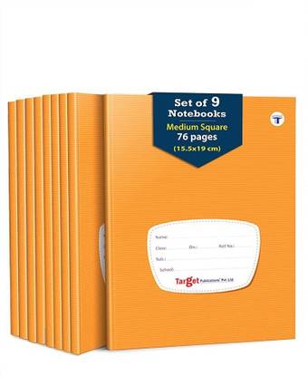 Target Publications Medium Square Maths Notebooks for School Kids |Hard Cover| 15.5 x 19 cm|Set of 9 Regular Notebook Square 76 Pages
