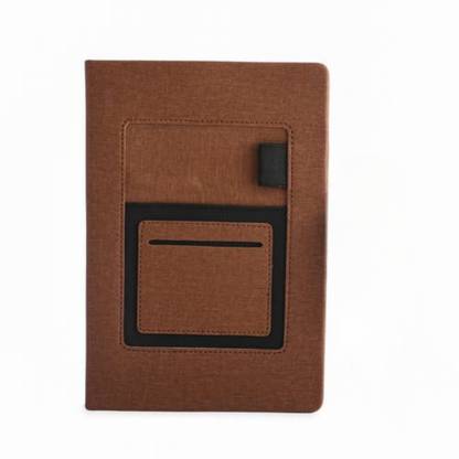 FINARO Mobile Pocket Card Holder Pocket & Pen Loop Diary Office Ruled Sheets Brown A5 Notebook Ruled 200 Pages