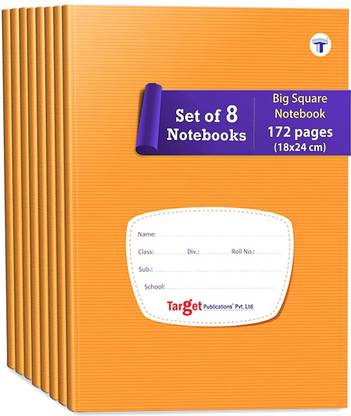 Woodsnipe Big Maths Square Ruled Notebooks | Square 1 inch | 176 Pages A5 Size | Soft Brown Cover | 18 cm x 24 cm Approx | Maths Notebook for Exercise and Practice | Pack of 8 Books | GSM 60 A5 Notebook Square ruled 1408 Pages