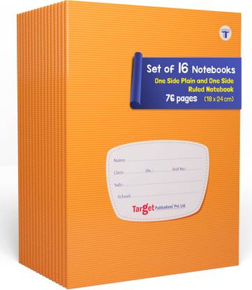 Target Publications Single Line Interleaf Notebooks | Copy Writing Book |76 Pages|18x24cm|Pack of 16 A5 Notebook One Side Ruled & One Side Blank 1216 Pages