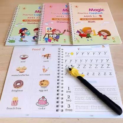 MARCRAZY Magic Practice Copybook, Reusable Magic Practice Copy Book for Kids with Pens Mini Writing Pad Ruled 40 Pages