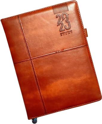Excel PU Leather 2023 Executive Diary Planner, Monthly Cut with Sunday Full page Regular Diary With Pen Holder Ruled 365 Pages