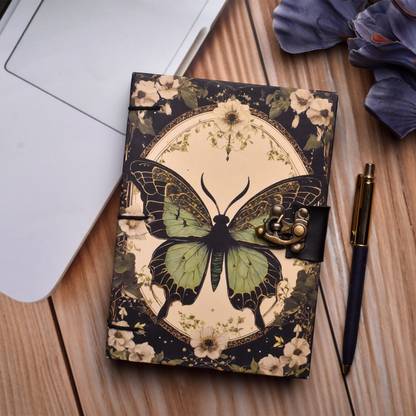Al Zohra Handicraft Leather Cardboard Butterfly Print Special Binding A5 Diary Notebook A5 Notebook Unruled 200 Pages