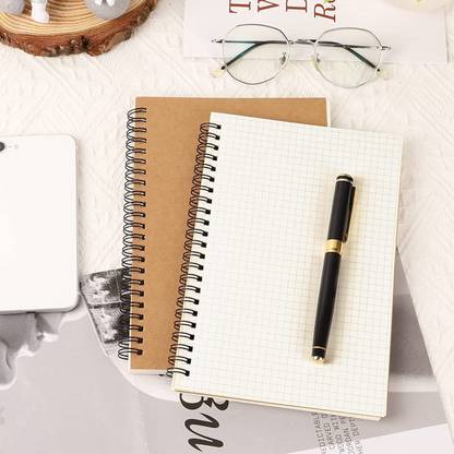 INNAXA 2 Pack A5 Grid Spiral Notebook, Kraft Cover 5mm Square Grid/Gridded Pages, A5 Notebook Square Grid 160 Pages