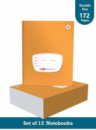 Target Publications Small Notebooks Double Line |18 x 24 cm Approx |Copy Books| GSM 58| Pack of 12 Regular Notebook Ruled 172 Pages