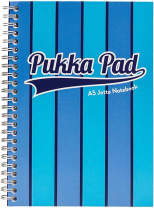Pukka Pad A5 Size Single Blue Line Vogue Jotta Notepad Notebook Diary Ruled with Margin, 200 pages, Micro Perforated, 80gsm Spiral Wiro Bound, Printed Card Covers A5 Diary Ruled 200 Pages