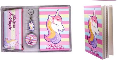Vintager Unicorn Theme Stationery Kit With 4 Item For Kids-Stationery Set Include Unicorn A5 Diary Regular 100 Pages