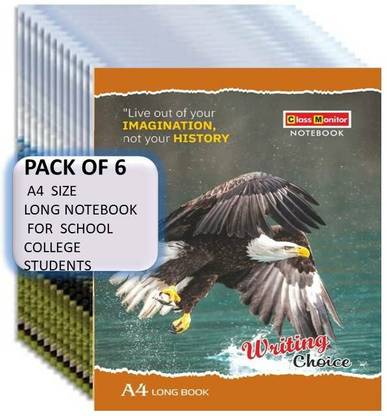 class monitor set of 06 HINDI copy (PAGES SIZES 24X18 CM) A4 Notebook RULED 164 Pages