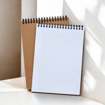 INNAXA A5 Spiral Squared Paper Notebook, Brown Kraft Cover Notepad Perfect for Travel, A5 Notebook Squared 100 Pages