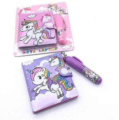 Poohan CUTE UNICORN NOTEBOOK DIARY SMALL SIZE WITH PEN MULTICOLOUR PACK OF 2 A7 Gift Set RULING PAGES SHEETS 60 Pages