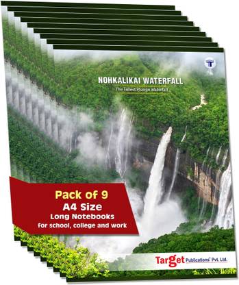 Target Publications Long Notebooks | Nohkalikai Waterfall | A4 Size Copy Set | 21 x 29.7 cm|Set of 9 A4 Notebook Single Line 140 Pages