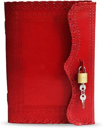 KRISHNA HANDICRAFTS 10" Leather Journal with lock Writing Pad Blank Notebook Handmade Notepad A7 Diary Plain 100 Pages