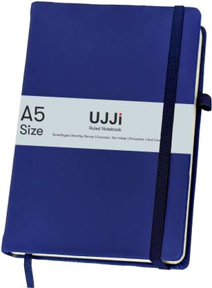 UJJi Navy Blue Colour Notebook in PU Leather with Elastic Closure and Pen Loop A5 Notebook Ruled 186 Pages