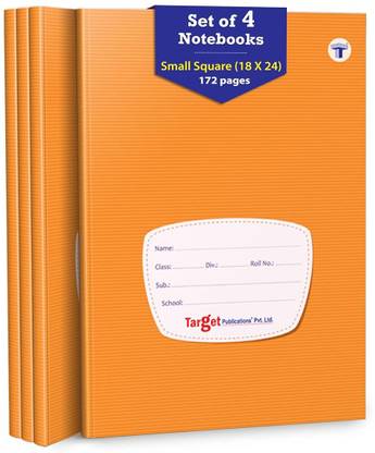 Target Publications Small Square Maths Notebooks for Kids | Soft Cover | Pack of 4 Regular Notebook Ruled 172 Pages