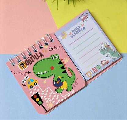 FEBRINA Cute Dinosaur Theme Mini Diary Notepad with Sticky Notes Pocket-size Note Pad Ruling 30 Pages