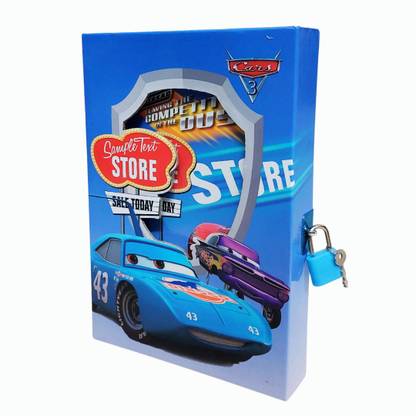 KARBD McQueen Blue Sample Text Store Racing Cars Secret Lock Diary with Cover Box Regular Notebook Ruled 94 Pages
