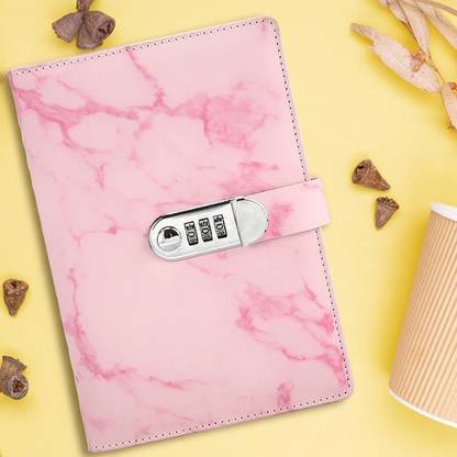 VARIYAENTERPRISE28 pink Marble Diary With Lock A5 Notebook Ruled 200 Pages