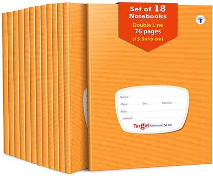 Target Publications Two Line Small Notebook | Double Ruled Copy for Kids |15.5 x 19 cms |Set of 18 Regular Notebook Ruled 76 Pages