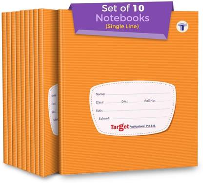 Target Publications Target Single Line Notebooks | Small Single Line Copy | 172 Ruled Pages | Hard Brown Cover | 15.5 cm x 19 cm Approx | Pack of 10 Books | For School, College and Office Use | GSM 58 Regular Notebook Ruled Pages 1720 Pages
