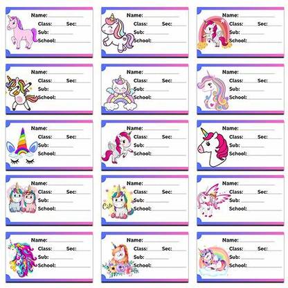 RINKON School Notebook Labels Unicorn (Count 30) School Name Stickers Label Students Regular Note Book Printed 1 Pages