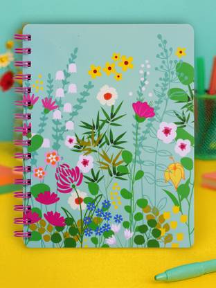 Doodle Floral Pop Wiro Bound Notebook with Bookmark Dangler and Two Sticker Sheets B5 Diary Ruled 160 Pages
