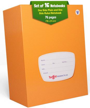 Target Publications Single Line One Side Ruled & One Side Blank Notebooks|76 Pages|18x24cm|Set of 16 A5 Notebook Ruled Pages 1216 Pages