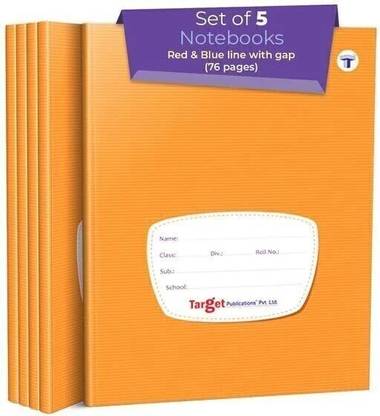 Target Publications Red & Blue Line Notebooks | Small Four Line Copy | 76 Pages |15.5x19cm| Set of 5 Regular Notebook Ruled Pages 380 Pages