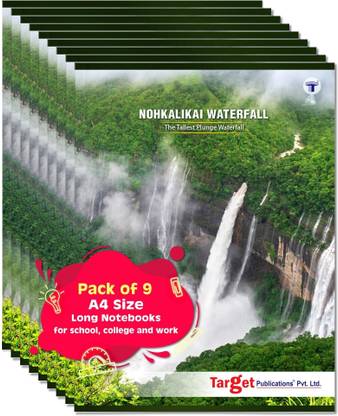 Target Publications Long Notebooks | Nohkalikai Waterfall | A4 Size | Copy | 21 x 29.7 cm | Set of 9 A4 Notebook Single Line 140 Pages