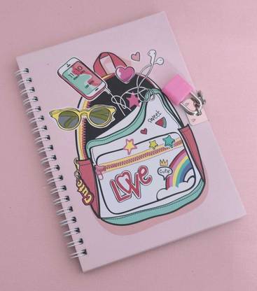 AMANVANI Diary for Girls with Lock and Keys Spiral Notebook Diary Regular Diary Ruled 80 Pages