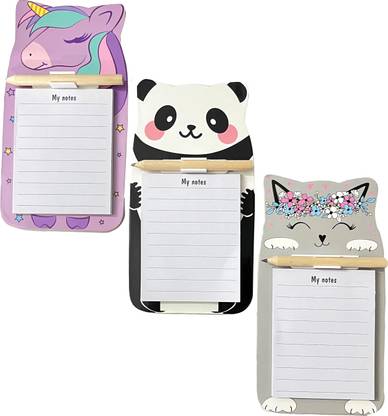 AccuPrints Magnetic Notepad Set with Pencil, 3 Cute Animal Designs, 40 Pages Pocket-size Memo Pad Ruled 40 Pages