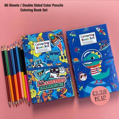 Extraposh Double sided color pencils coloring book set. A5 Notebook study 60 Pages