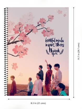 minnie mart BTS Cherry Blossom|Unruled A4 (8.3*11 IN)|Transparent Sheet|Spiral Notebook A4 Notebook unruled 300 Pages