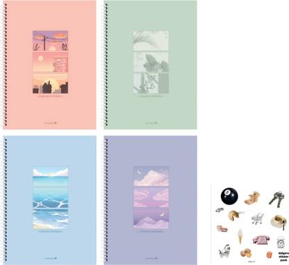 Dalgaru Seoul in My Bag Cute Korean Aesthetic Unlined Drawing Spiral Notebook for Girls Assorted Notebook Single Line 144 Pages