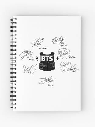 TheHackStore BTS Boy Band White Signature Printed A5 Notebook Ruled 200 Pages