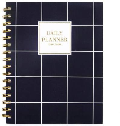 7mm Between the Lines Black Daily Planner & Journal | Hard Cover Gold Wiro Bound | 75 Days A5 Planner Undated 150 Pages