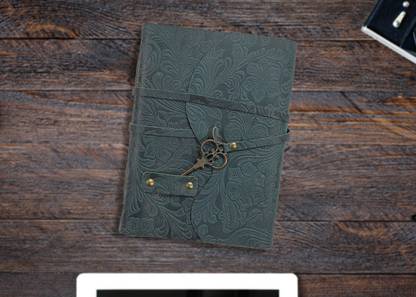 KAWTRA Leather Journals Flowerdiary with key for Men-Women in Blue Color 7.5X5.5X1.5 in A5 Journal Unruled 200 Pages