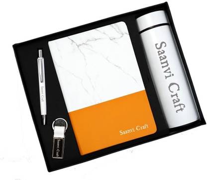 Unerya Studio Customized Name Engraved Pen Combo with Diary, Watter Bottle and Metal Keychain A6 Diary 365 Pages