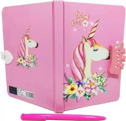 ease onn UNICORN theme password protected lock DIARY A5 Diary NOTEBOOK RULED 100 Pages