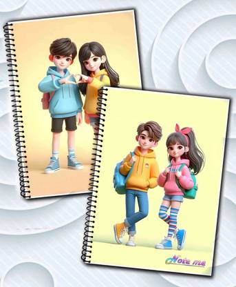 NOTEme Cute Couple Friends Covers A5 Notebook Unruled 200 Pages