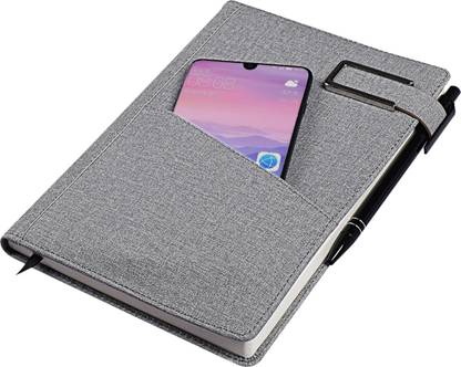 Schmick Grey Diary with Pen Holder and Mobile Pocket A5 Journal Single Ruled 192 Pages