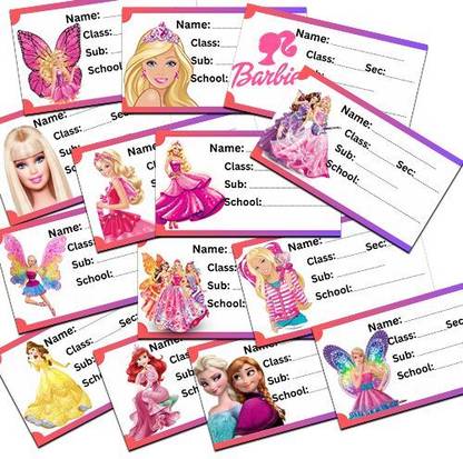 RINKON School Notebook Labels Barbie (Count 30) School Name Stickers Label Students Regular Notebook Printed 1 Pages