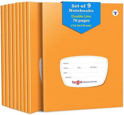 Target Publications Small Two Line Notebook 76 Pages, 15.5 x 19 cms Hard Cover with Label | Two Line Ruled Notebooks for Kids | Double Line Notebooks for Writing | Pack of 9 Regular Notebook Double Line 684 Pages