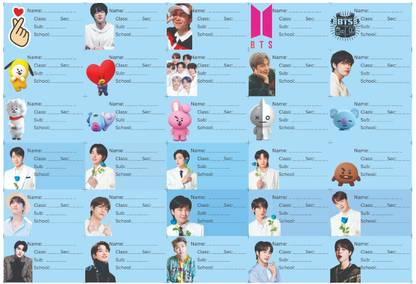 RINKON School Notebook Labels Bts (Count 30) School Name Stickers Label Students Regular Note Book Printed 1 Pages