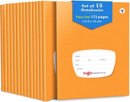 Target Publications Four Line Notebook for Kids, School & Office| 15.5 cm x 19 cm | Pack of 15 | Regular Notebook Red and Blue Line 2580 Pages