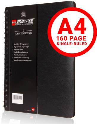 bilt Matrix Premium Notebook | 1 Subject Notebook | Wirbound Note Book | A4 Notebook Single Line Ruled 160 Pages